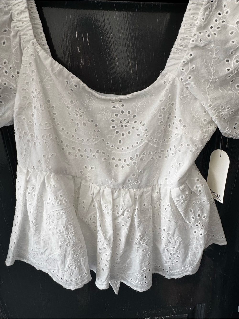 Trixxi White Eyelet Peplum Blouse